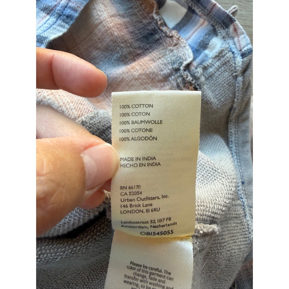 We The Free Large Patchwork Plaid Hooded Flannel Shirt Jacket Shacket Oversized - Picture 9 of 9